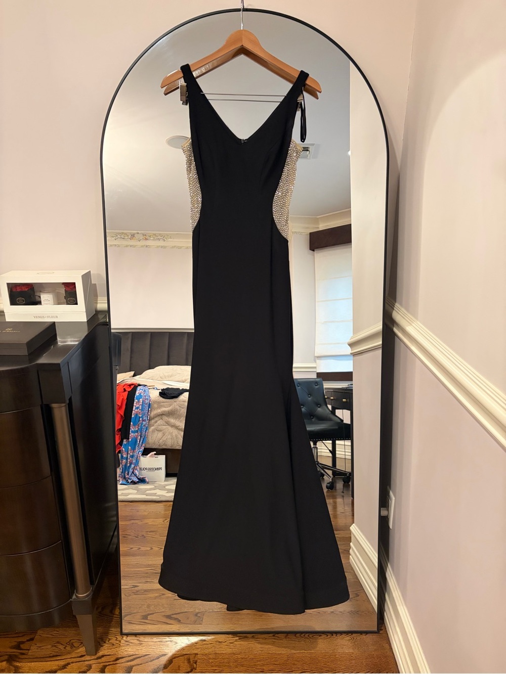 Black Evening Gown with Crystal Side Panels (S4)